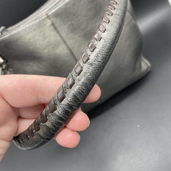 Tignanello Metallic Leather Handbag Purse Silver Pebbled Medium Braided Handle - Picture 5 of 16